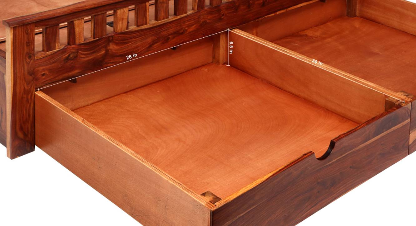 Beatrice Solid Wood Queen Size Drawer Storage Bed in Honey Finish