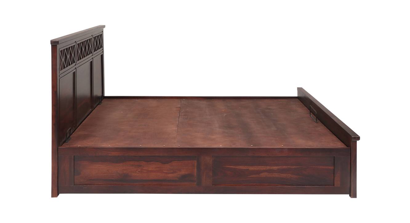 Destiny Solid Wood King Size Hydraulic Storage Bed in Walnut Finish