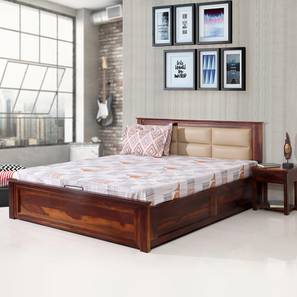 Queen Size Bed Design Angela Solid Wood Queen Size Hydraulic Storage Bed in Walnut Finish