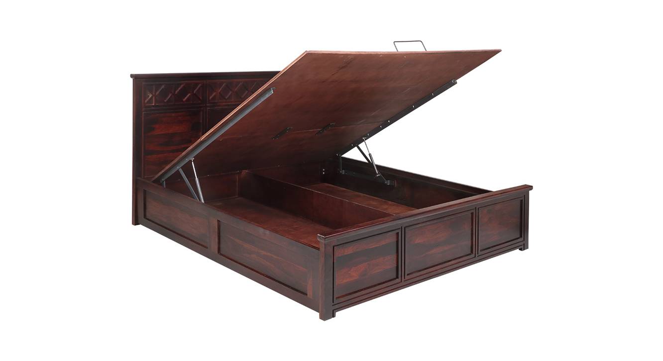 Destiny Solid Wood King Size Hydraulic Storage Bed in Walnut Finish