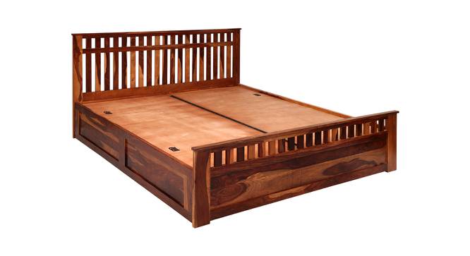 Beatrice Solid Wood Queen Size Box Storage Bed in Honey Finish (Queen Bed Size, HONEY Finish) by Urban Ladder - Front View Design 1 - 563835