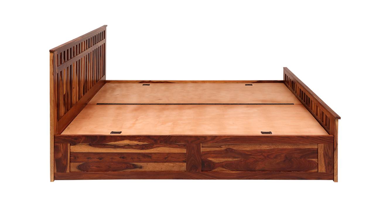 Beatrice Solid Wood Queen Size Box Storage Bed in Honey Finish Urban