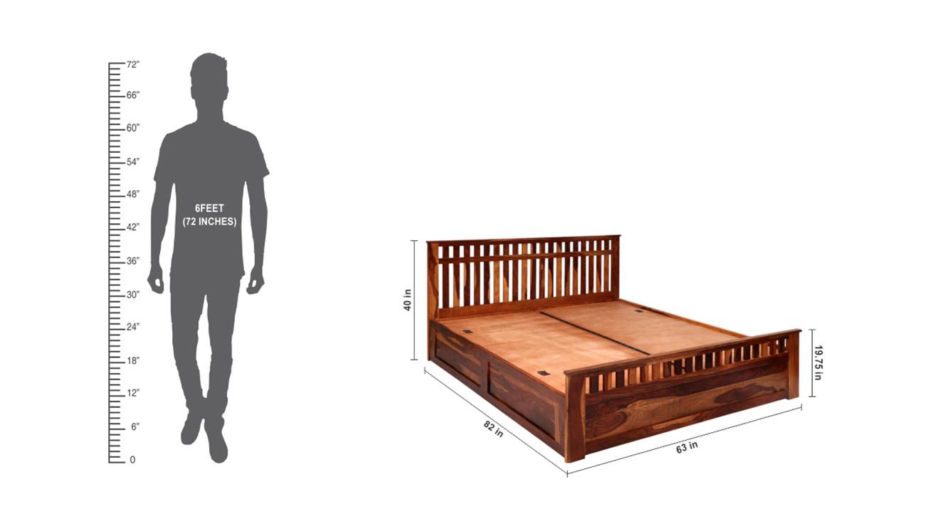 Beatrice Solid Wood Queen Size Box Storage Bed in Honey Finish Urban Ladder