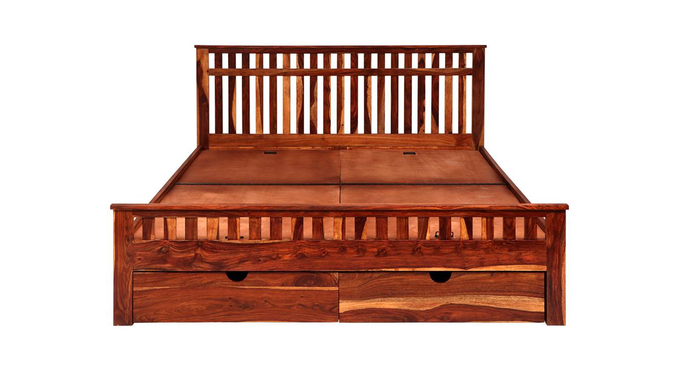 Beatrice Solid Wood King Size Drawer Storage Bed in Honey Finish Urban Ladder