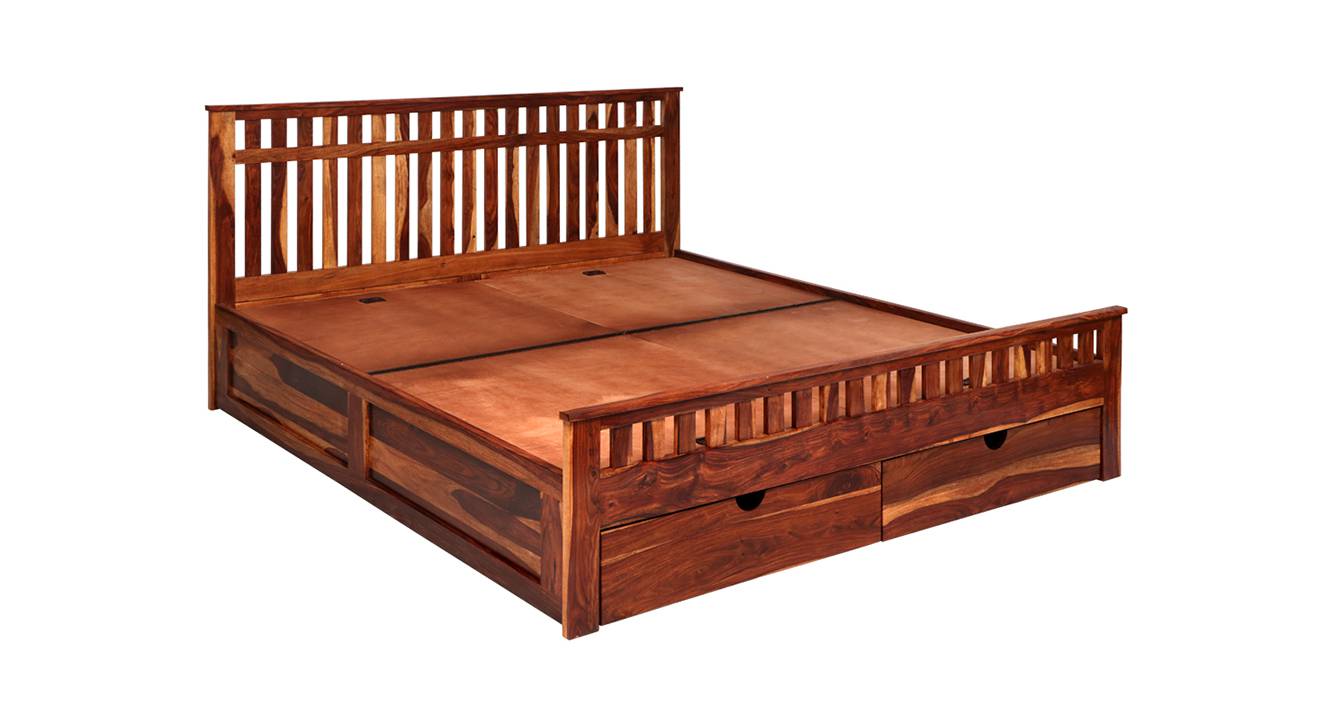 Beatrice Solid Wood King Size Drawer Storage Bed in Honey Finish