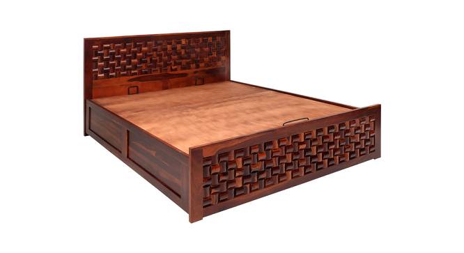 Julieta Solid Wood King Size Hydraulic Storage Bed in Honey Finish (King Bed Size, HONEY Finish) by Urban Ladder - Front View Design 1 - 564241