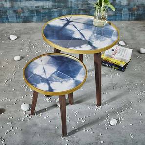 Solid Wood Side Table in Blue & Gold Finish-image-39