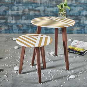 Solid Wood Side Table in Gold & Cream Finish-image-1