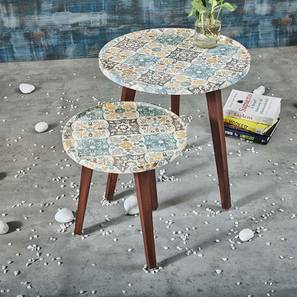 Solid Wood Side Table in Blue & Mustard Finish-image-35