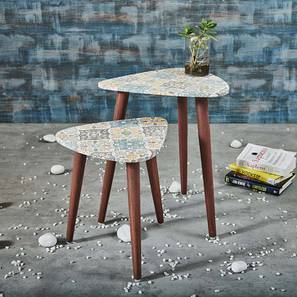 Solid Wood Side Table in Blue & Mustard Finish-image-35