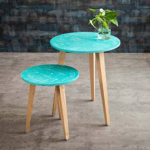 Solid Wood Side Table in Blue Finish-image-36