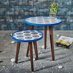 Solid Wood Side Table in Blue Finish-image-1