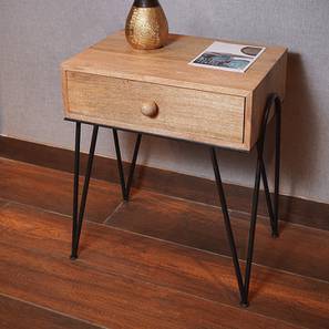 Table With Drawers Design Alissa Metal Side Table in Natural / Black Powder Coat Finish
