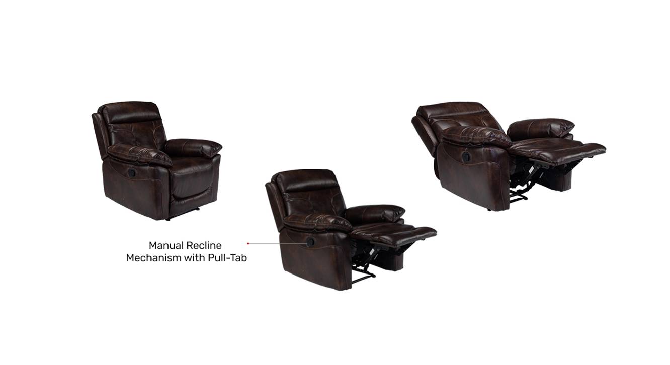 Kane Leather One Seater Manual Recliner in Brown Colour Urban Ladder