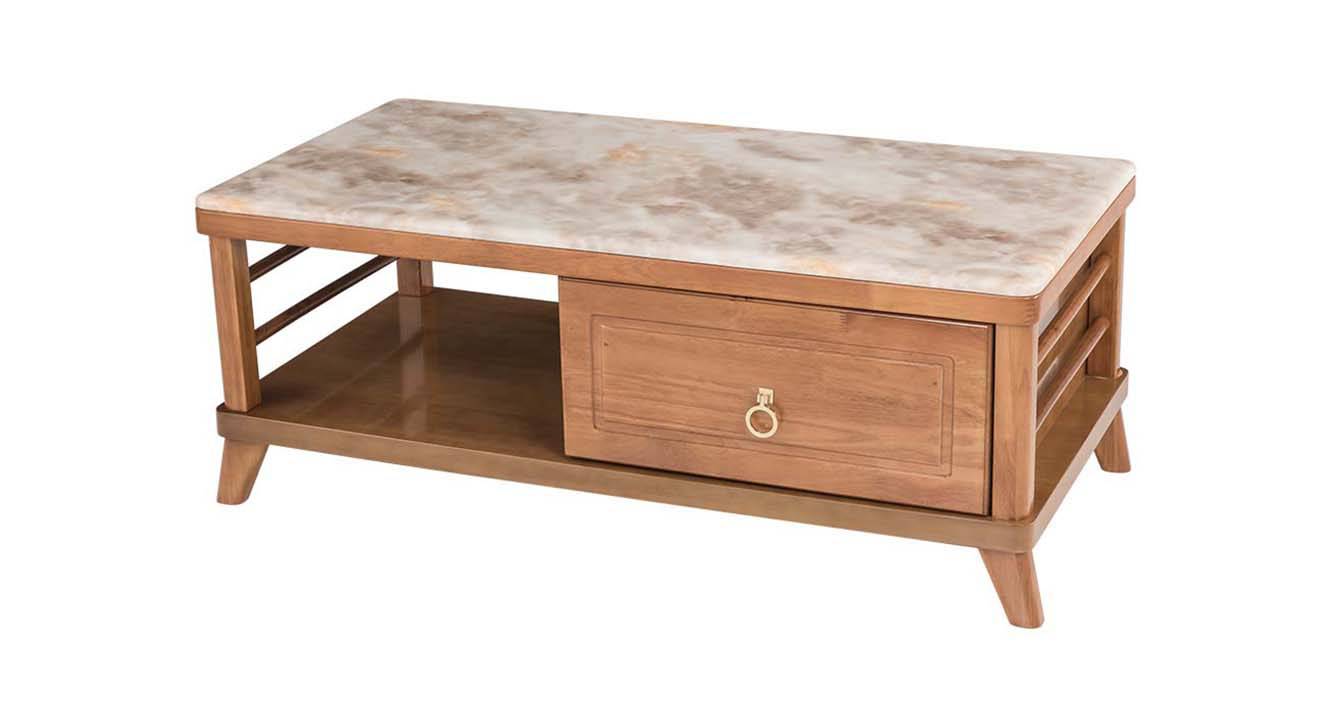 Elanor Rectangular Stone Coffee Table in Glossy Finish Urban Ladder