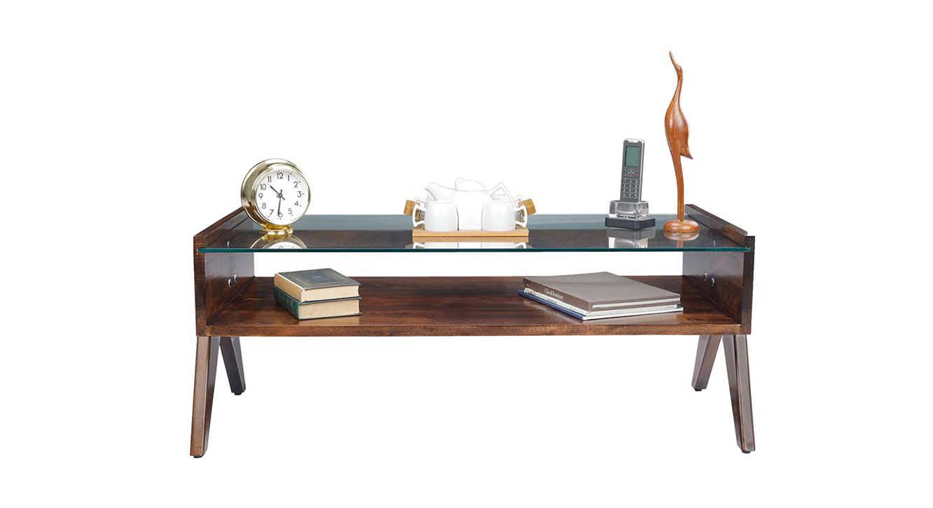 Casper Rectangular Solid Wood Coffee Table in Matte Finish Urban Ladder