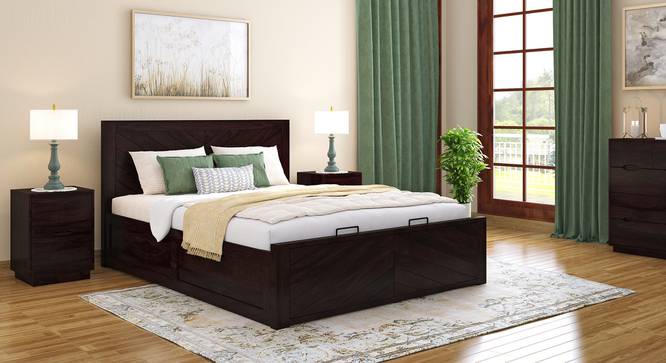 Almaya Solid Wood Hydraulic Storage Bed (Mahogany Finish, King Bed Size) by Urban Ladder - Design 1 Full View - 565140