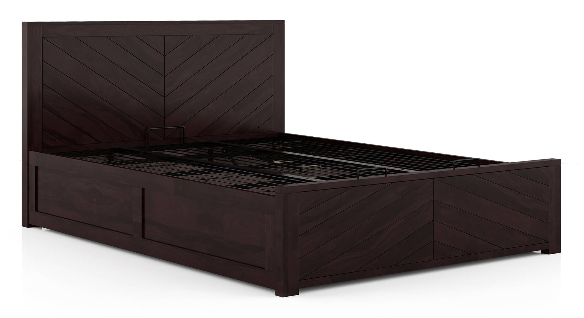 Almaya Solid Wood King Size Hydraulic Storage Bed in Mahogany Finish