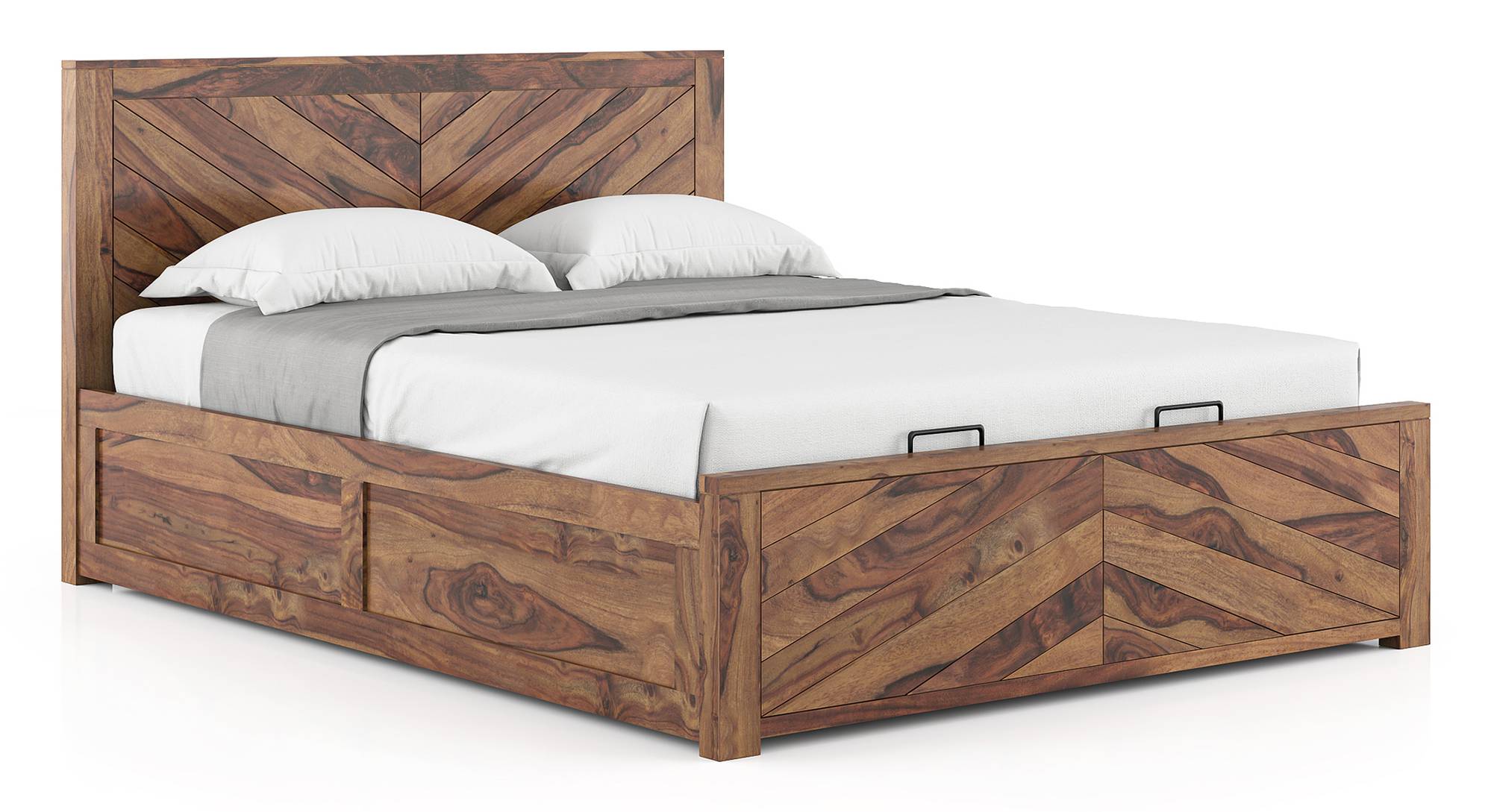 Almaya Solid Wood King Size Hydraulic Storage Bed in Teak Finish