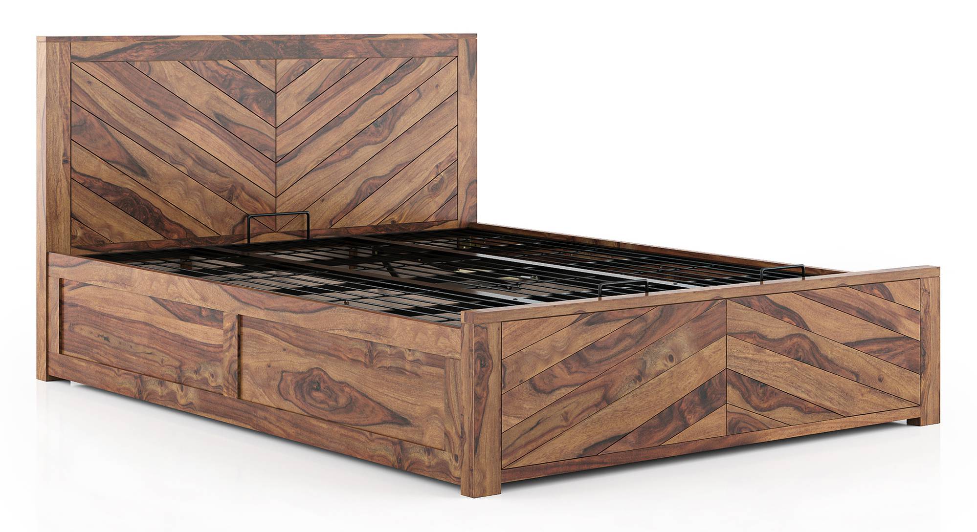 Almaya Solid Wood King Size Hydraulic Storage Bed in Teak Finish