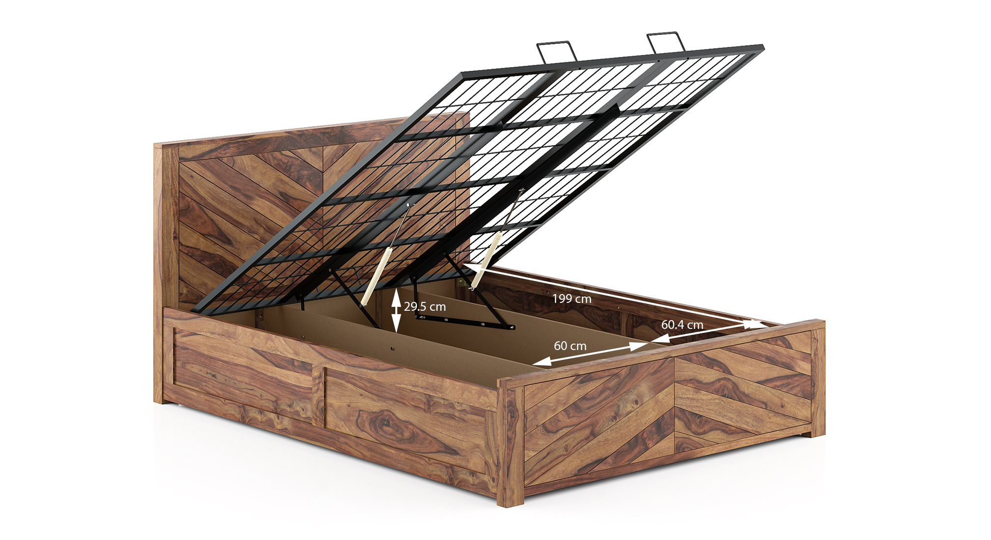 Almaya Solid Wood King Size Hydraulic Storage Bed in Teak Finish