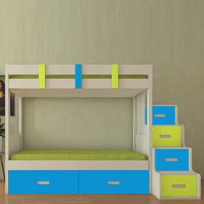 Beds With Storage Design Suvina Engineered Wood Drawer Storage Bunk Bed - Lime Yellow - Azure Blue (Single Bed Size, Matte Laminate Finish)