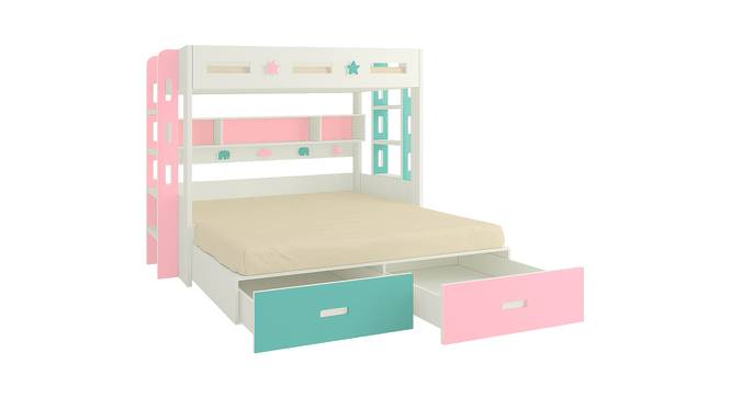 Astra Engineered Wood Box & Drawer Storage Bunk Bed - English Pink - Misty Turquoise (King Bed Size, Matte Laminate Finish) by Urban Ladder - Front View Design 1 - 566908
