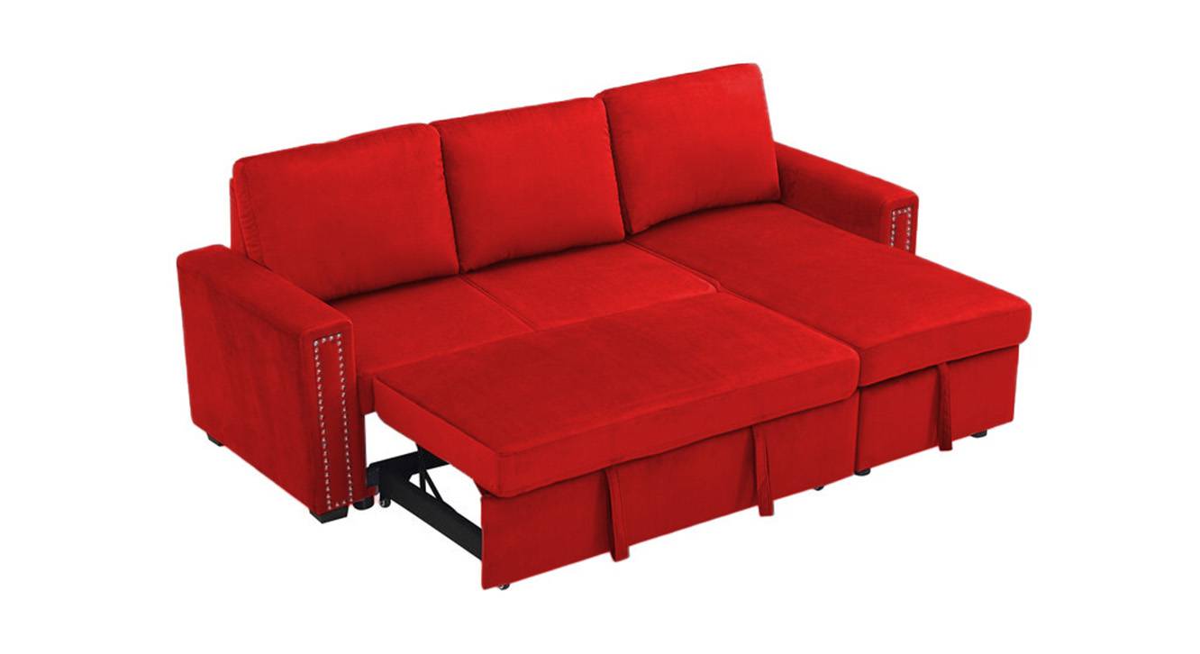 Solace 3 Seater Pull Out Sofa cum Bed In Red Colour Urban Ladder