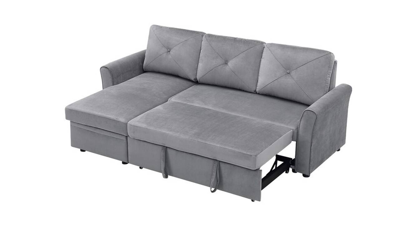 Scarlet 3 Seater Pull Out Sofa cum Bed In Grey Colour Urban Ladder