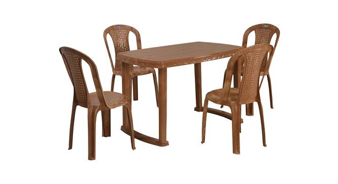 Shahenshah 4 Seater Dining Table with 4 Chairs - Pear Wood (Brown) by Urban Ladder - Front View Design 1 - 567952