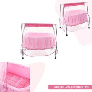 Cradle Design Metal Crib in Pink Colour