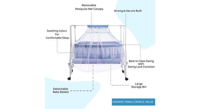 Maia Stainless Steel Baby Cradle with Mosquito Net Clouds &Checks (Blue, Painted Finish) by Urban Ladder - Cross View Design 1 - 568307