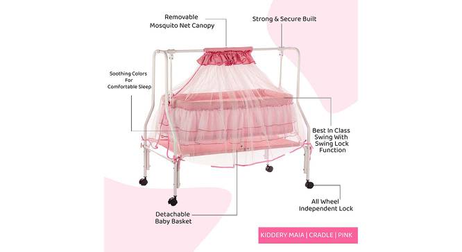 Polkamania Stainless Steel Baby Cradle with Mosquito Net Florals & Stripes (Pink, Painted Finish) by Urban Ladder - Cross View Design 1 - 568308