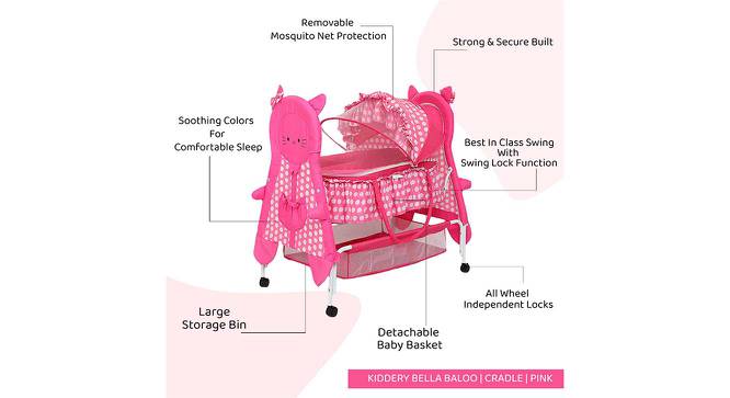 Bella Baloo Stainless Steel Baby Cradle with Mosquito Net Pineapple & Heart (Pink, Painted Finish) by Urban Ladder - Cross View Design 1 - 568310