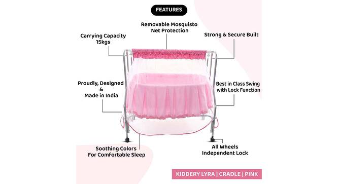 Lyra Stainless Steel Baby Cradle with Mosquito Net Pineapple & Heart (Pink, Painted Finish) by Urban Ladder - Cross View Design 1 - 568312