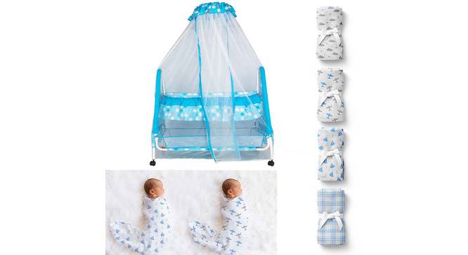 Aurora Stainless Steel Baby Cradle with Mosquito Net Airplane & Yatch (Blue, Painted Finish) by Urban Ladder - Front View Design 1 - 568366