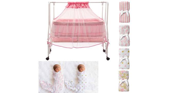 Maia Stainless Steel Baby Cradle with Mosquito Net Pineapple & Heart (Pink, Painted Finish) by Urban Ladder - Front View Design 1 - 568368