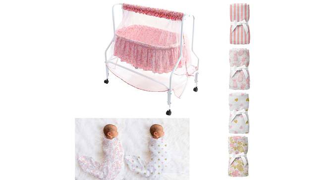 Mira Stainless Steel Baby Cradle with Mosquito Net Pineapple & Heart (Pink, Painted Finish) by Urban Ladder - Front View Design 1 - 568373