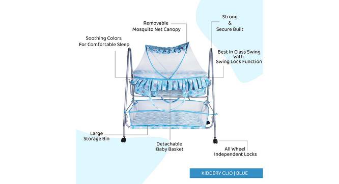 Clio Stainless Steel Baby Cradle with Mosquito Net Clouds &Checks (Blue, Painted Finish) by Urban Ladder - Front View Design 1 - 568374