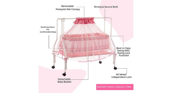 Maia Stainless Steel Baby Cradle with Mosquito Net Pineapple & Heart (Pink, Painted Finish) by Urban Ladder - Cross View Design 1 - 568381