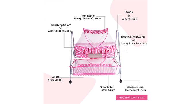 Clio Stainless Steel Baby Cradle with Mosquito Net Pineapple & Heart (Pink, Painted Finish) by Urban Ladder - Cross View Design 1 - 568388