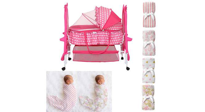 Bella Baloo Stainless Steel Baby Cradle with Mosquito Net Florals & Stripes (Pink, Painted Finish) by Urban Ladder - Front View Design 1 - 568447