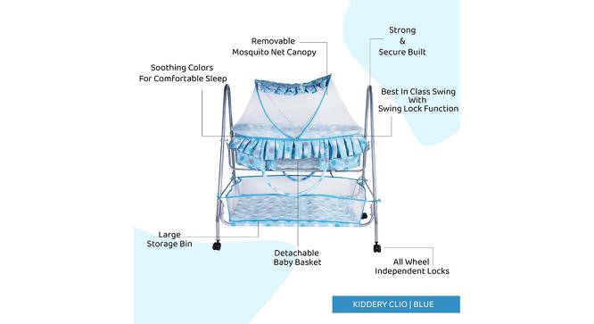 Clio Stainless Steel Baby Cradle with Mosquito Net Airplane & Yatch (Blue, Painted Finish) by Urban Ladder - Front View Design 1 - 568450