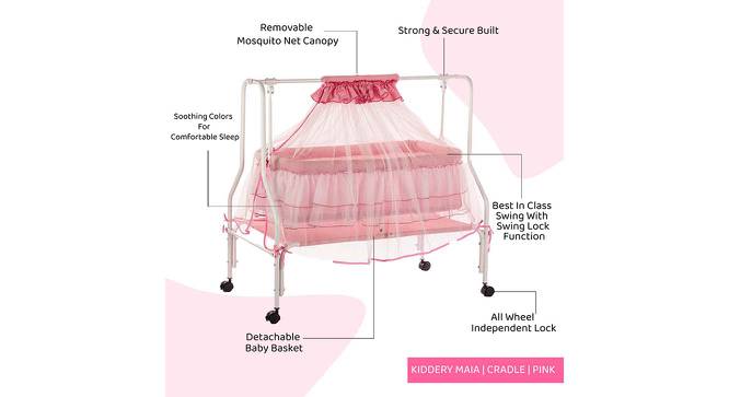 Maia Stainless Steel Baby Cradle with Mosquito Net Florals & Stripes (Pink, Painted Finish) by Urban Ladder - Cross View Design 1 - 568460