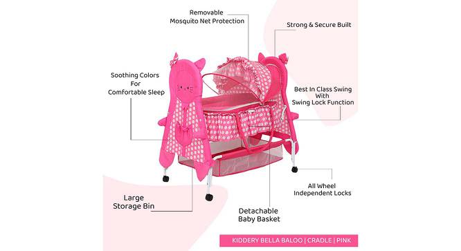 Bella Baloo Stainless Steel Baby Cradle with Mosquito Net Florals & Stripes (Pink, Painted Finish) by Urban Ladder - Cross View Design 1 - 568461