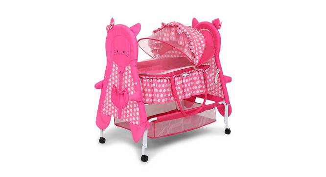 Bella Baloo Metal Baby Bassinet with Mosquito Protection Net - Pink (Pink, Painted Finish) by Urban Ladder - Front View Design 1 - 568527