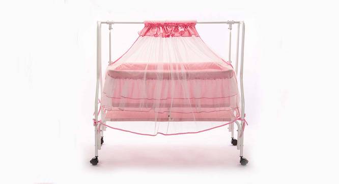Maia Metal Baby Cradle with Mosquito Protection Net - Pink (Pink, Painted Finish) by Urban Ladder - Front View Design 1 - 568528
