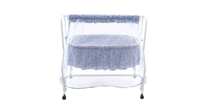 Lyra Metal Baby Cradle with Mosquito Protection Net - Blue Print (Blue, Painted Finish) by Urban Ladder - Front View Design 1 - 568529