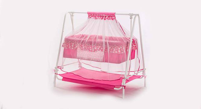 Ares Metal Baby Cradle with Mosquito Protection Net - Pink (Pink, Painted Finish) by Urban Ladder - Front View Design 1 - 568530