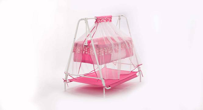 Ares Metal Baby Cradle with Mosquito Protection Net - Pink (Pink, Painted Finish) by Urban Ladder - Cross View Design 1 - 568543